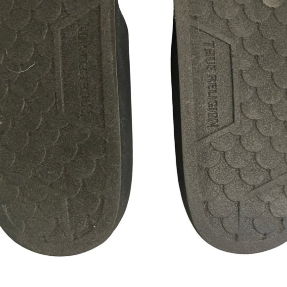 True Religion Black Fuzzy Chunky Bling Rhinestone Women's Slides Sandals Sz 7 - Picture 3 of 4